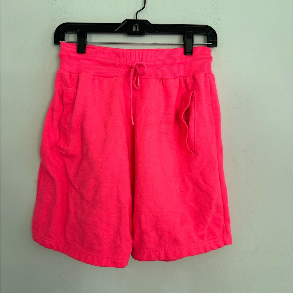 Sun Tees Womens Hot Pink Neon High Waisted Sweat Shorts, Pockets, Size XS